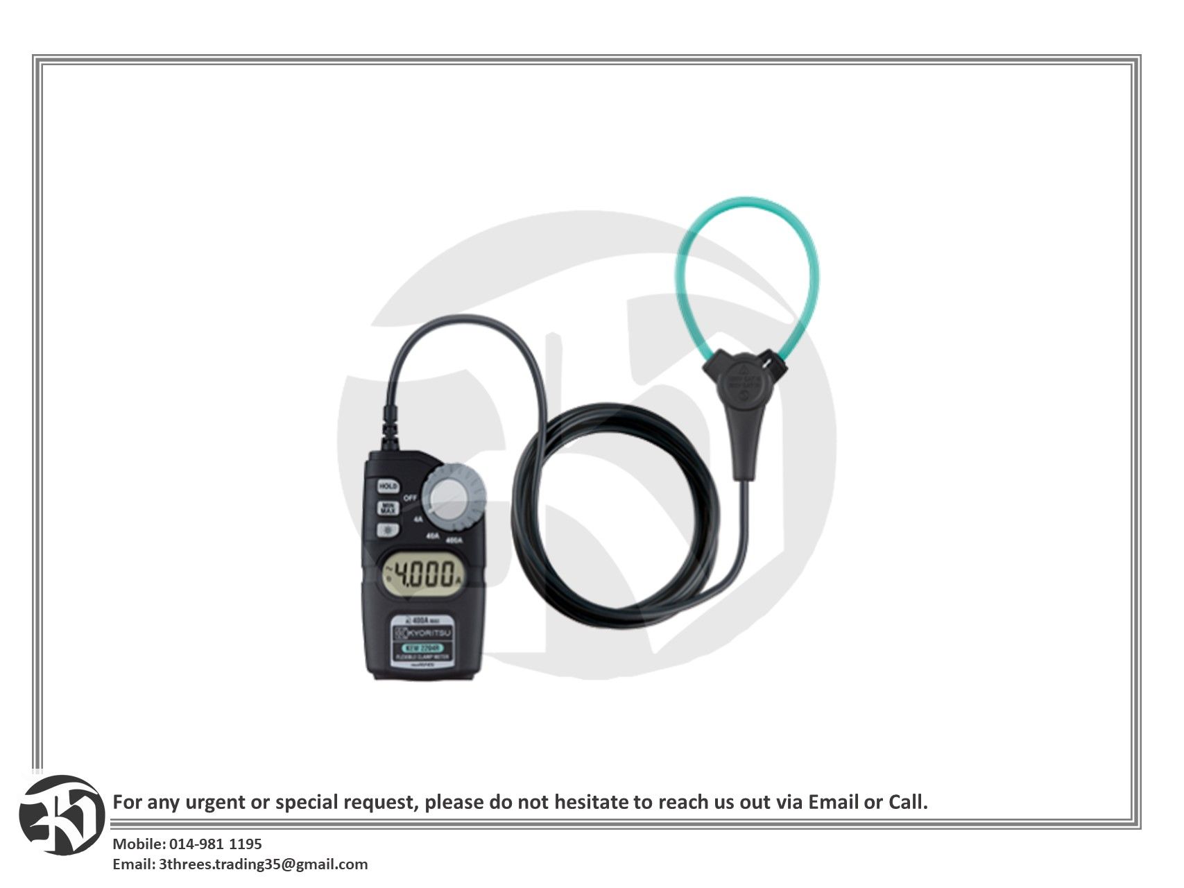 Kyoritsu KEW2204R Flexible Clamp Meter, True RMS, 500Hz