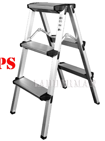 3 Step Lightweight Foldable Aluminium Frame Double-Sided Stool Ladder
