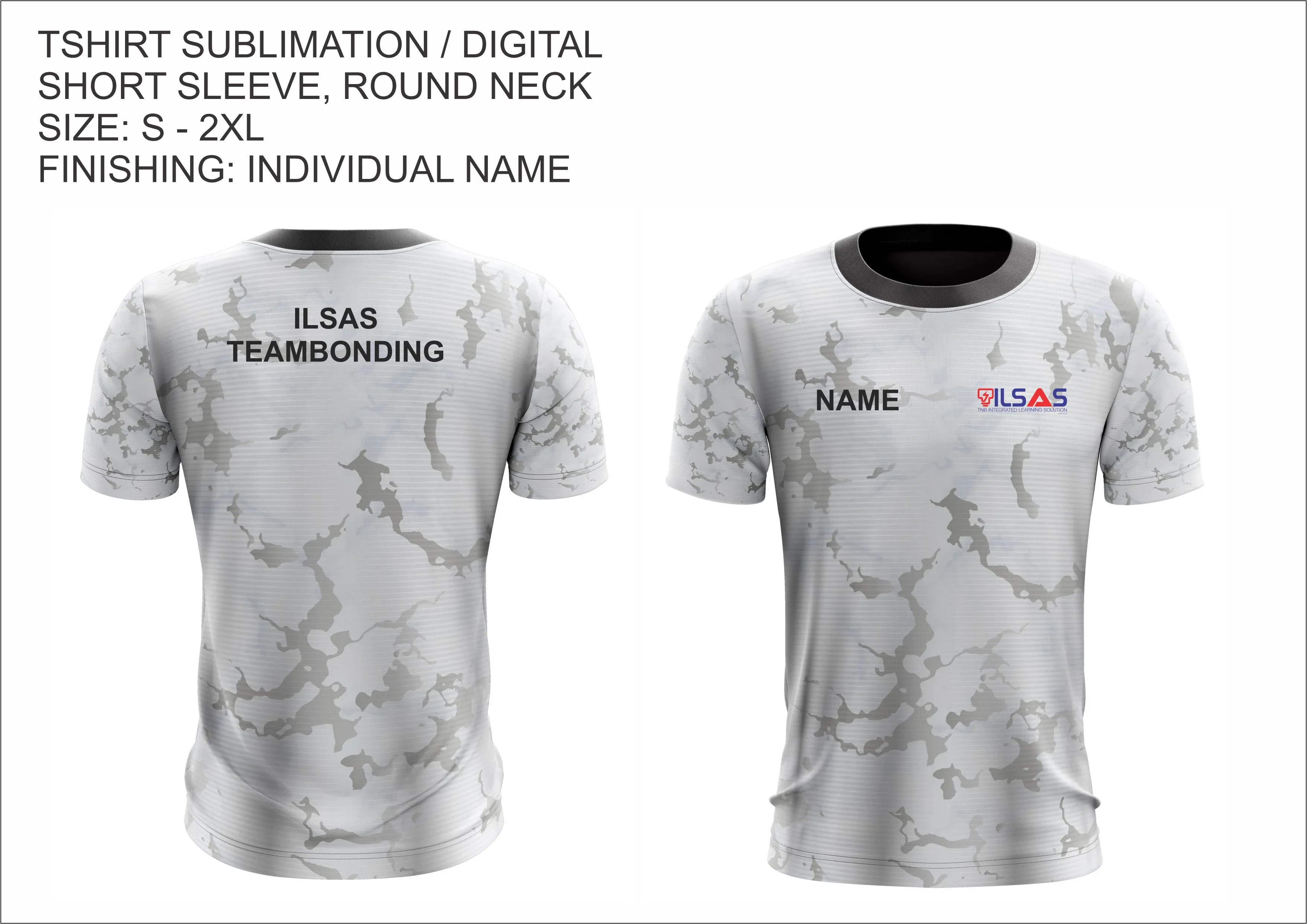 ILS 001 CUTOME MADE SUBLIMATION TSHIRT ROUND NECK SHORT SLEEVE WITH INDIVIDUAL NAME (SIZE: XS-2XL)