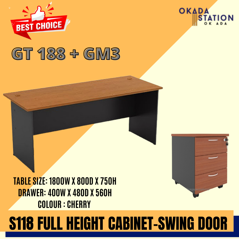 GT188 OKADA / OFFICE TABLE / STANDARD TABLE / GT188 / 6FT TABLE / 6' / WITH MOBILE PEDESTAL (GM3) / TABLE WITH PEDESTAL / OFFICE DESK / MEJA PEJABAT / GT 188 / GT-188