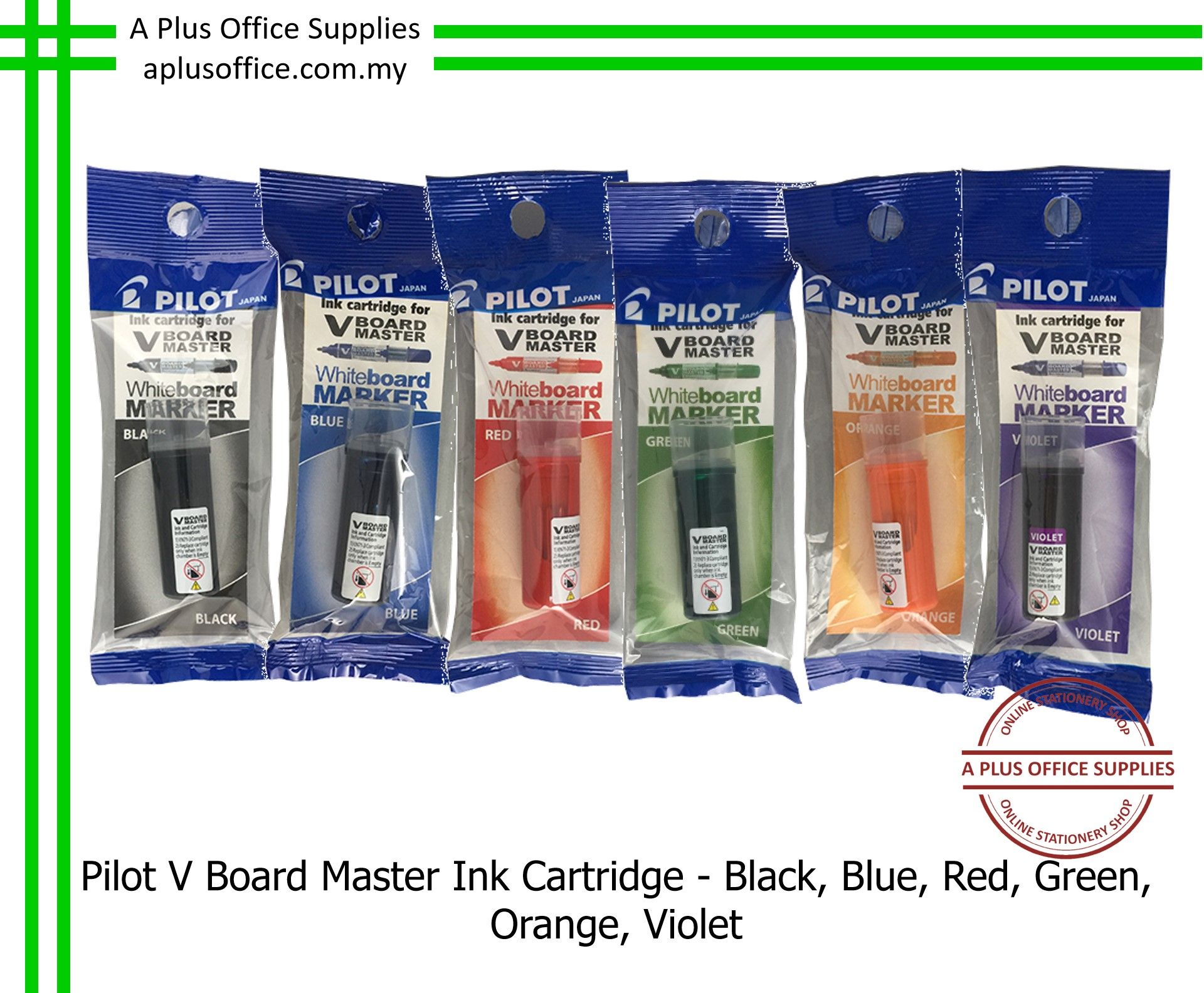 PILOT V Board Master Ink Cartridgre / Isian Semula - Black, Blue, Red, Green, Orange, Violet