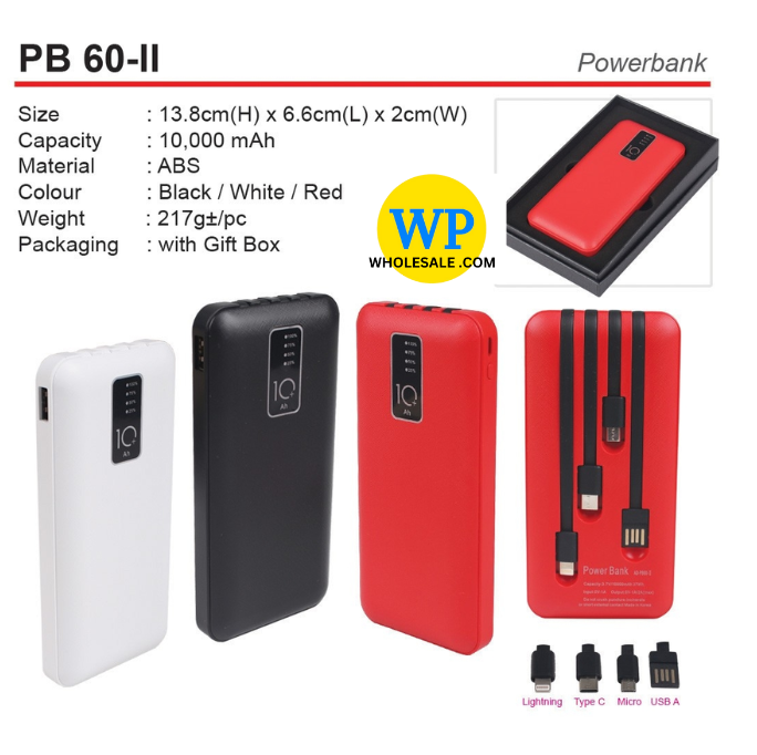 OK GIFT & SOUVENIRS: PB 60-II POWER BANK - WITHOUT & WITH LOGO PRINTING / PORTABLE POWER BANK / SMALL POWER BANK / HIGH SPEED / LED LIGHTING / 10000mAh