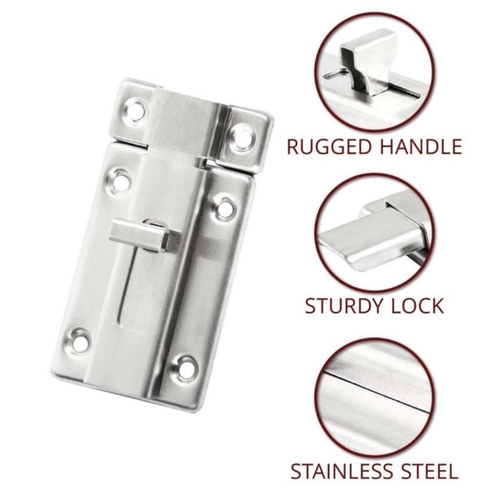 QuickFix Square Bolt Slug 4 Inch Chrome Security Safety Door Slide Latch Bolt Shed Gate Fence Toilet Selak Pintu