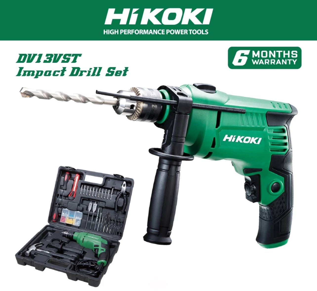 Hitachi Hikoki Impact Drill + Accessory Set DV13VST HITACHI Impact Drill Set Hand Drill