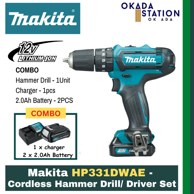 Makita HP331DWAE - Cordless Hammer Drill/ Driver Set / Hammer Drill Set / Combo Set / Cordless Power Tool Set / Combo Tool Set