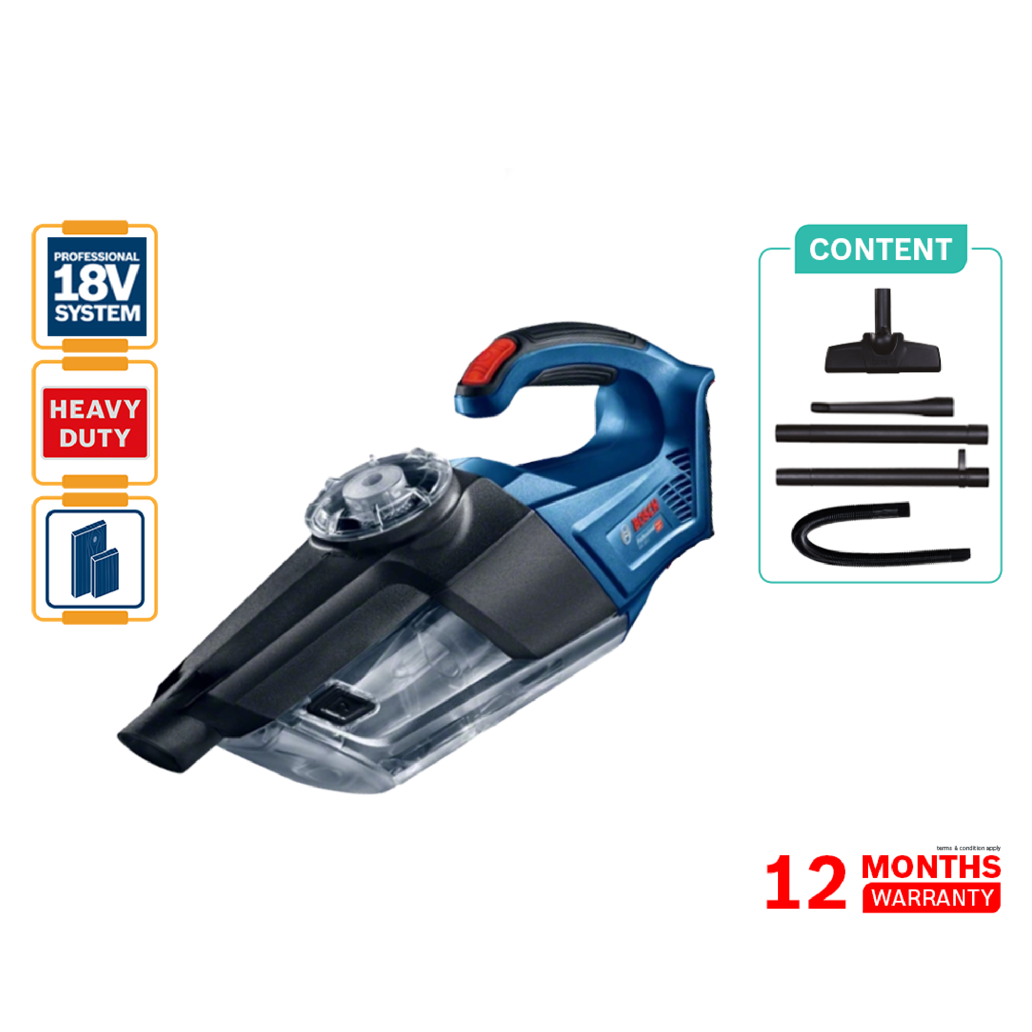 BOSCH GAS 18V-1 Cordless Vacuum Cleaner (Solo) - 06019C62L0
