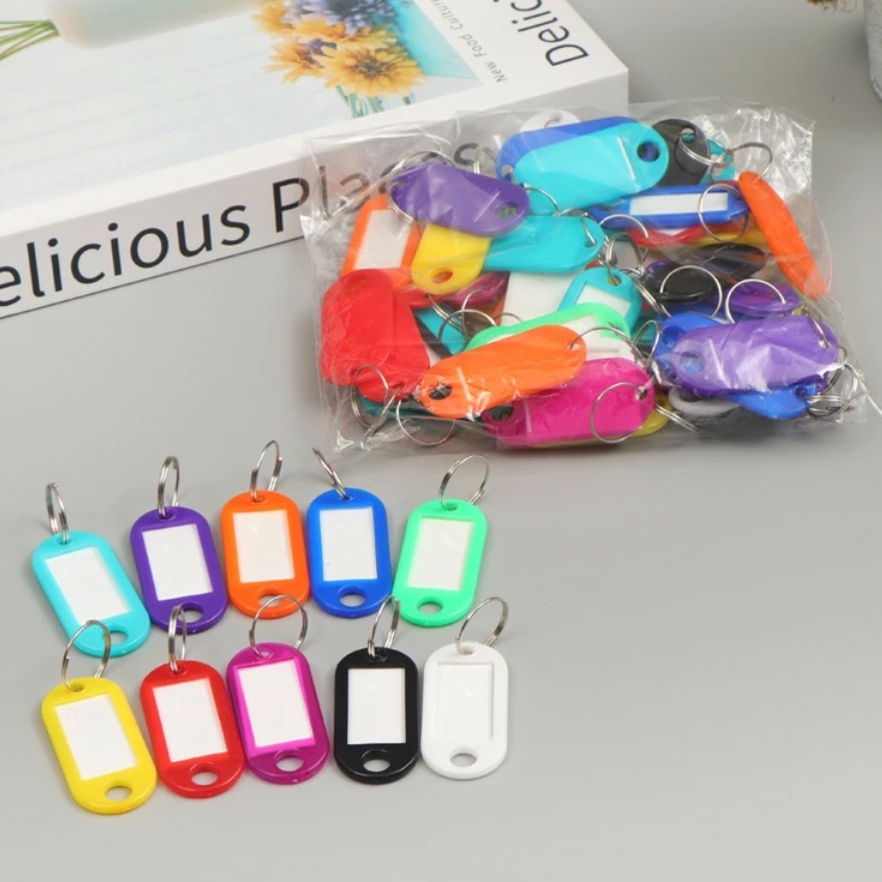 100 Pcs Plastic Keychain Key Tags ID Label Name Tags Split Ring