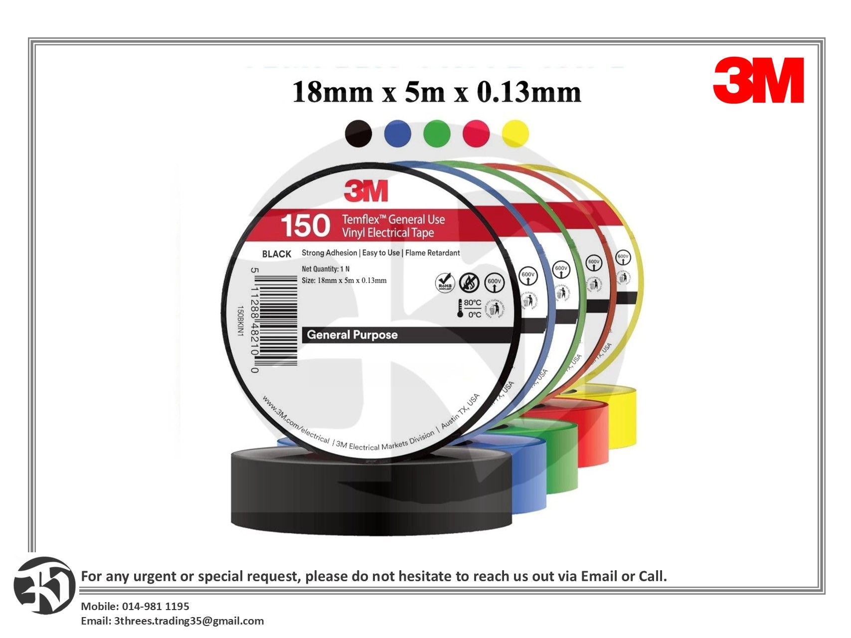 3M Temflex 150 Vinyl Electrical Tape (Replace 3M Vinyl Tape)