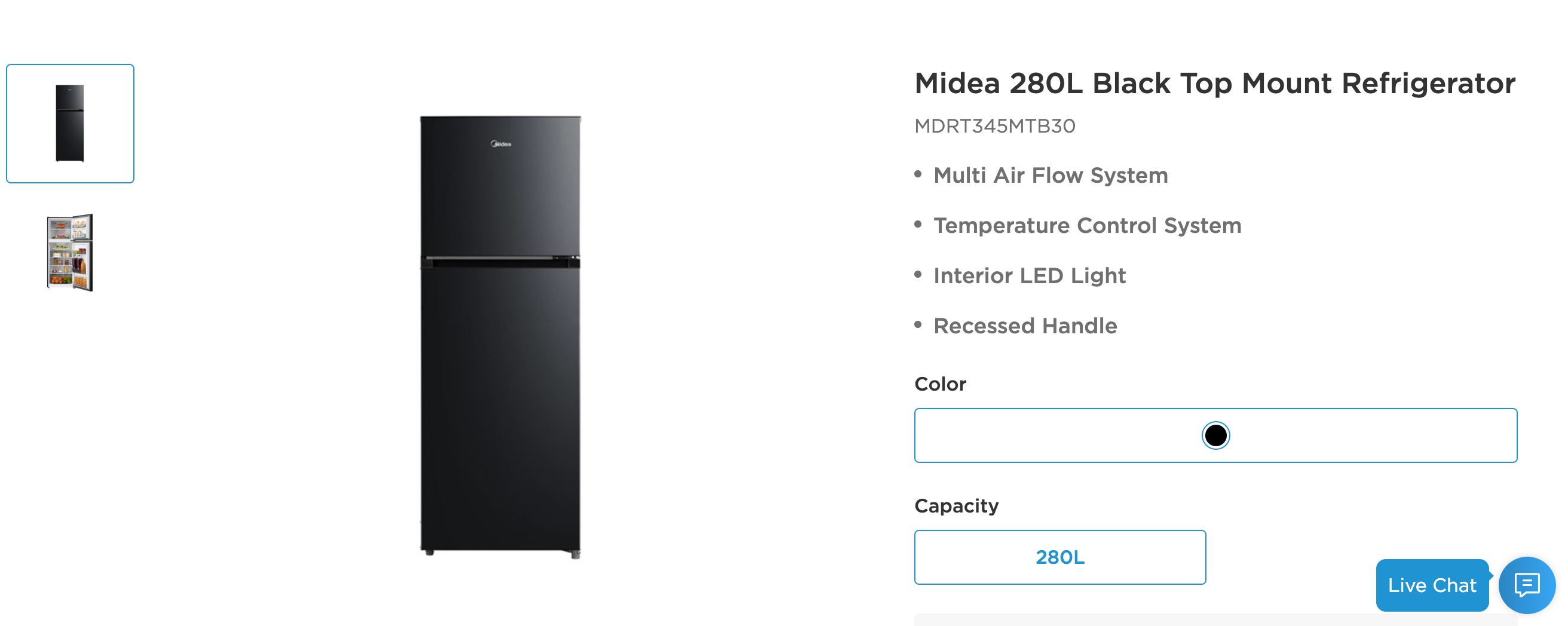 Midea 280L Black Top Mount Refrigerator