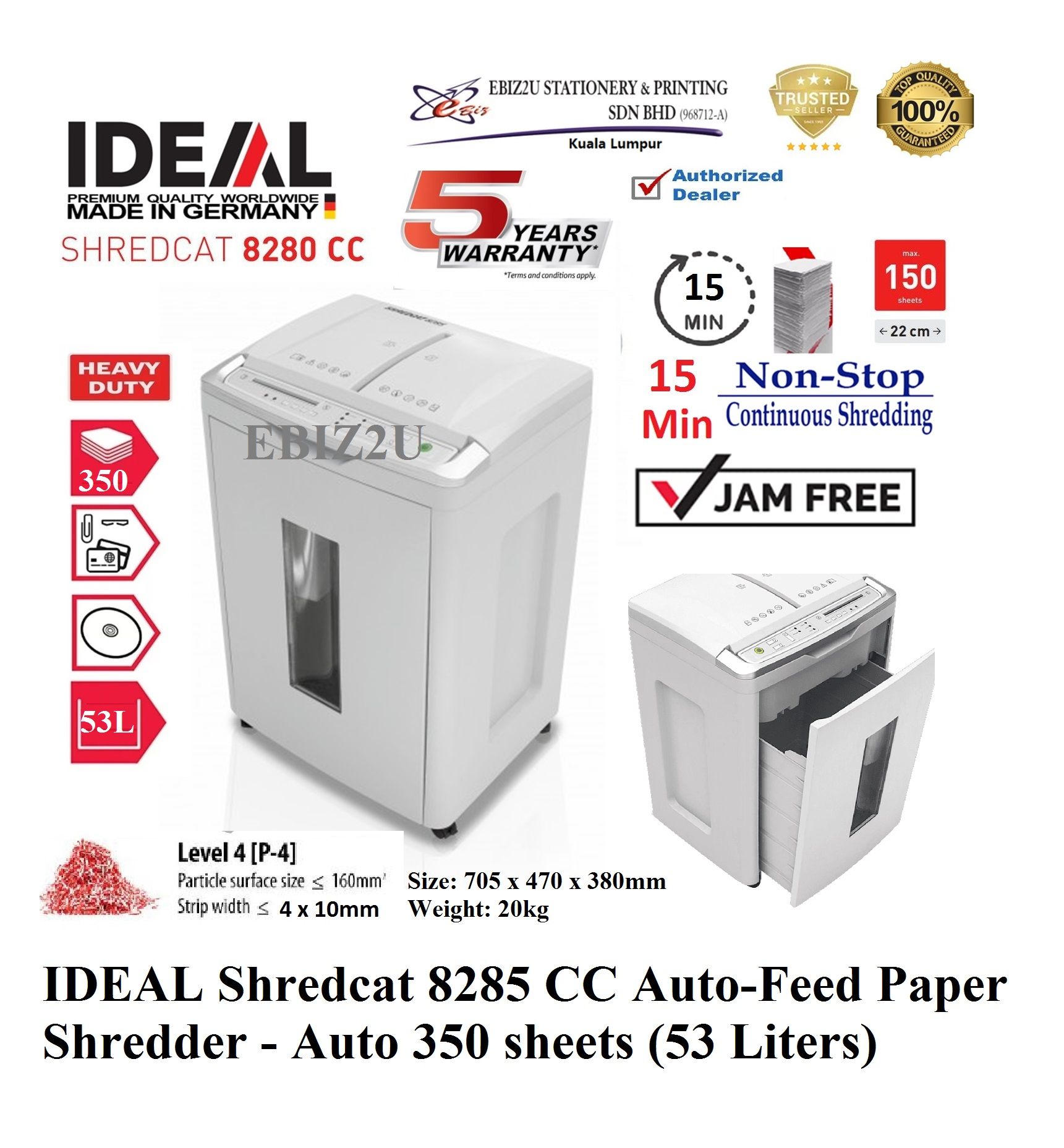 IDEAL Shredcat 8285 CC Auto-Feed Paper Shredder - Auto 350 sheets (53 Liters), (Paper Shredder, Shredder Machine, Office Shredder, Mesin Penghancur Kertas, Heavy Duty Shredder, Heavy Duty Paper Shredder)