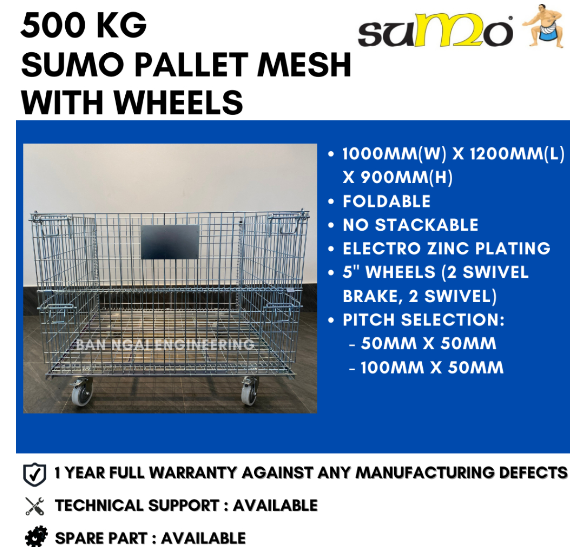 500KG SUMO PALLET MESH WITH WHEELS FOLDABLE NO STACKABLE PALLET CAGE | HEAVY DUTY | LOCAL MANUFACTURER | 1 YEAR WARRANTY SUMO 500KG PALLET MESH WITH WHEELS FOLDABLE NO STACKABLE PALLET CAGE | HEAVY DUTY | LOCAL MANUFACTURER | 1 YEAR WARRANTY