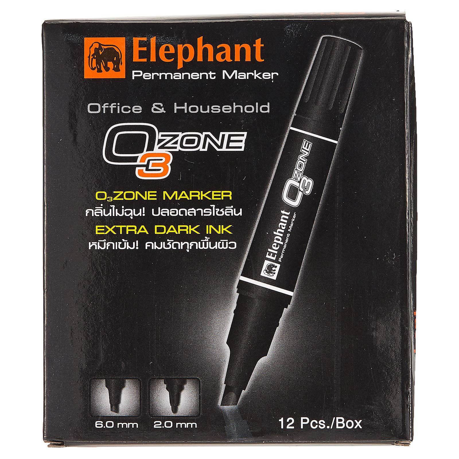 ELEPHANT PERMANENT MARKER O3ZONE BLACK 6.0MM (12PCS)