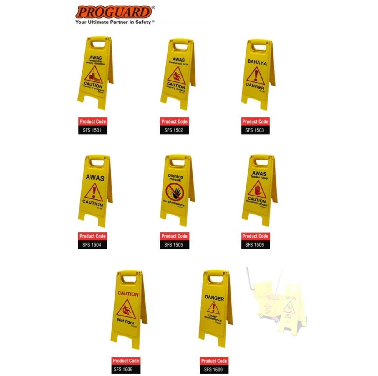 Proguard FOLDED HAZARD WARNING SAFETY FLOOR SIGN PAPAN BAHAYA/CAUTION PERMUKAAN LICIN/WET FLOOR CLEANING ETC