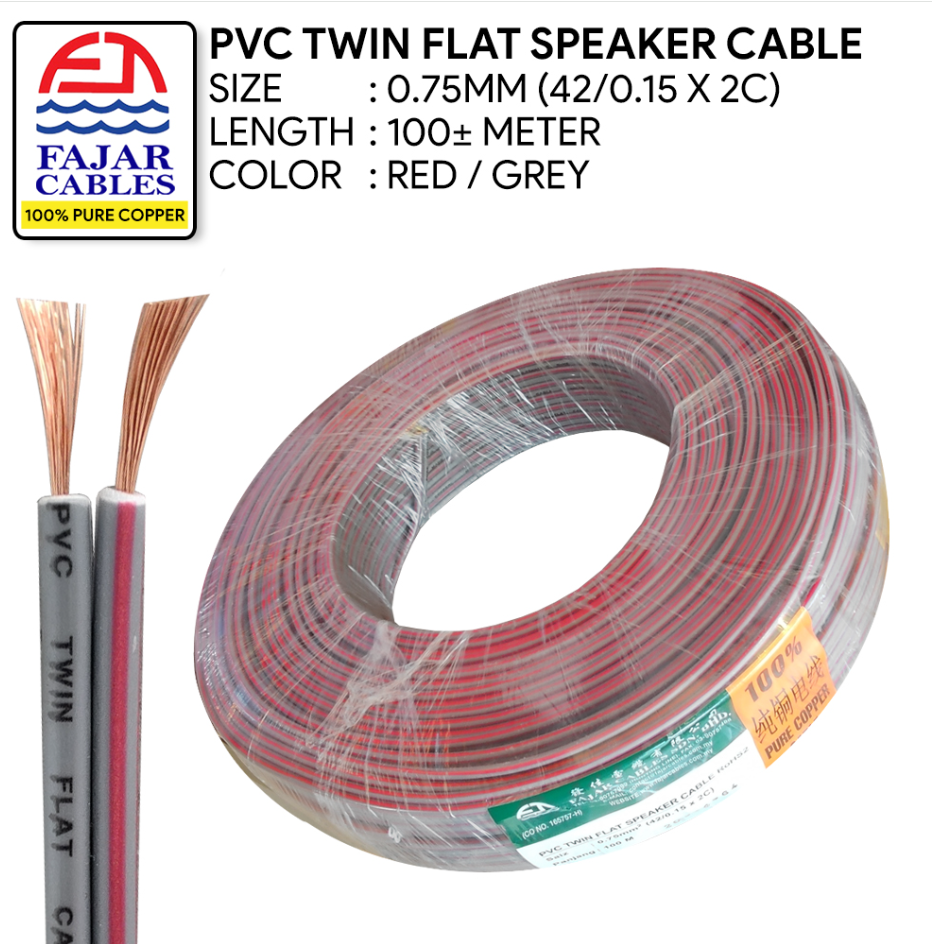 FAJAR CABLE – PVC TWIN FLAT SPEAKER CABLE 100M± (42/0.15 X 2C)