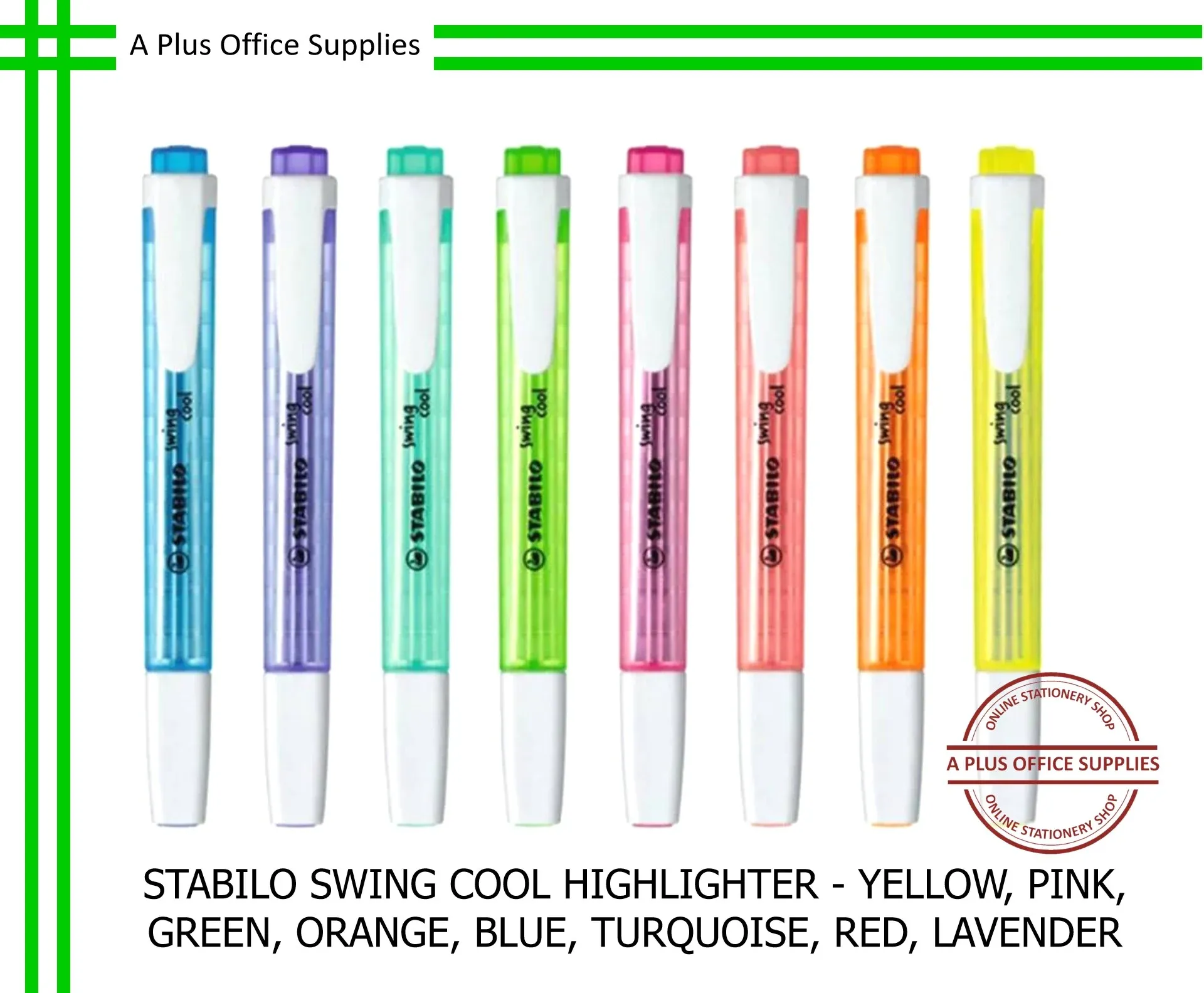 STABILO SWING COOL HIGHLIGHTER, PER PC. PLEASE CHECK STOCK AVAILABILITY BEFORE ORDERING. *FAST LOCAL SUPPLIER