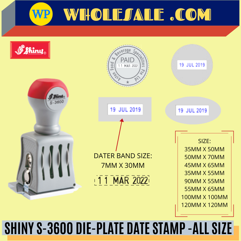 SHINY S-3600 DIE PLATE DATE RUBBER STAMP WITH RUBBER -ALL SIZE S3600 / Shiny / Stamp / Chop / Die Plate Date Rubber Stamp / Rubber stamp S3600/25 S3600/35 S3600/36