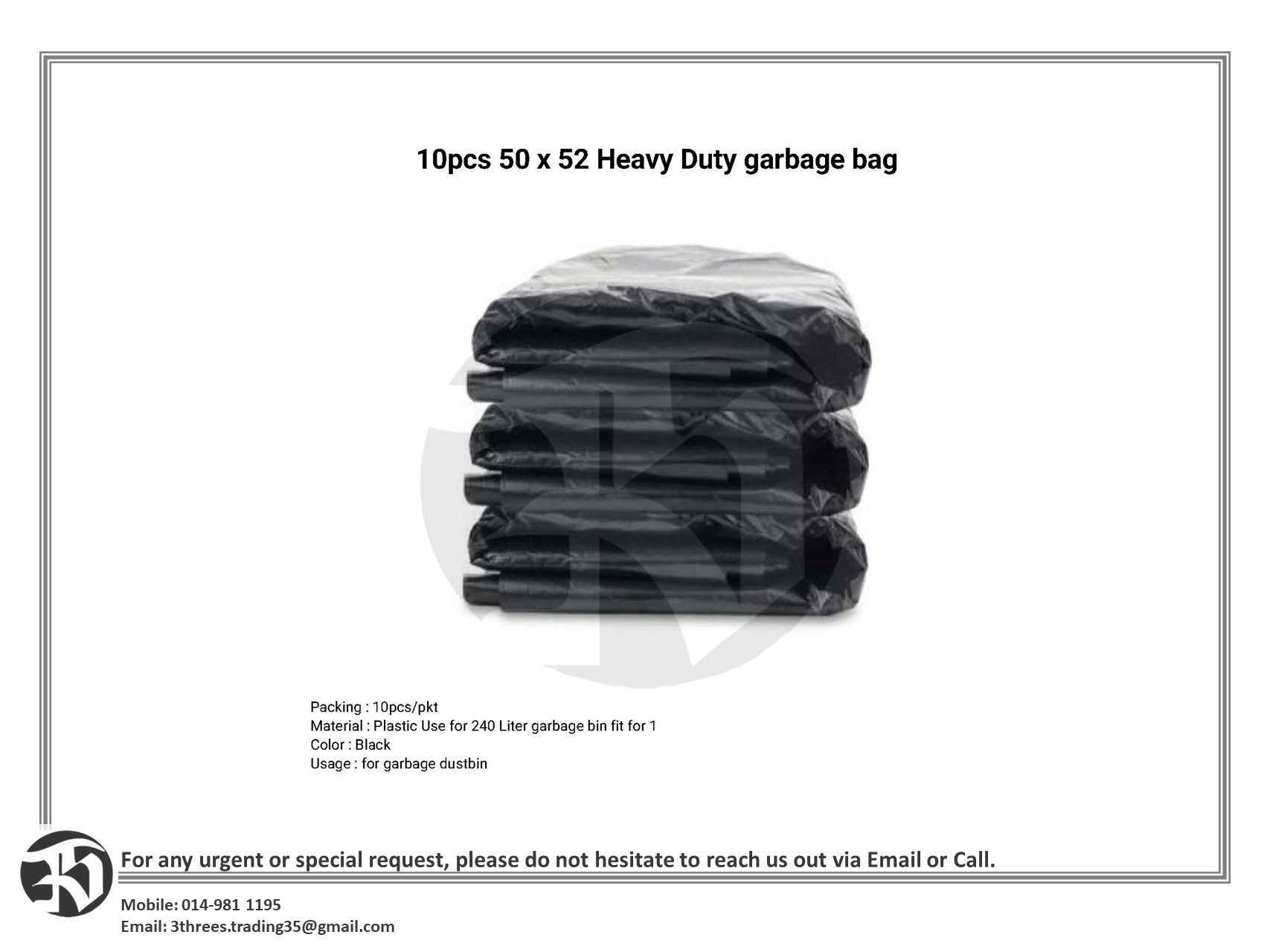 Heavy Duty garbage bag 50*52