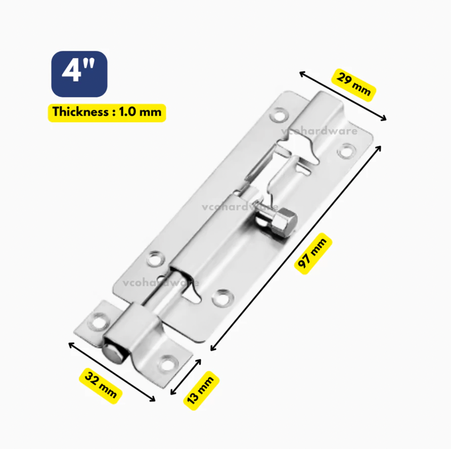 Stainless Steel Door Latch / Lock / Tower Bolt with Screw Set / Selak Pintu Tahan Karat Skru / 4“ 6”