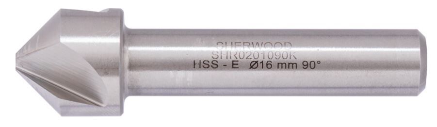 Sherwood 90掳, Countersink, 16mm, Straight Shank, 3 fl, Cobalt High Speed Steel SHR0201090K
