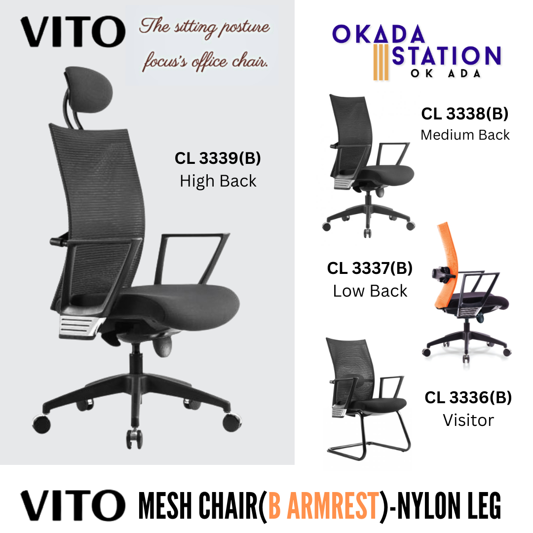 VITO B ERGONOMIC MESH CHAIR - ALL SIZE / MESH SERIES / OFFICE CONFERENCE CHAIR / OFFICE SWIVEL CHAIR / ERGONOMIC CHAIR / EXECUTIVE CHAIR / DIRECTOR CHAIR / OFFICE CHAIR / MESH CHAIR / NYLON BASE / VITO