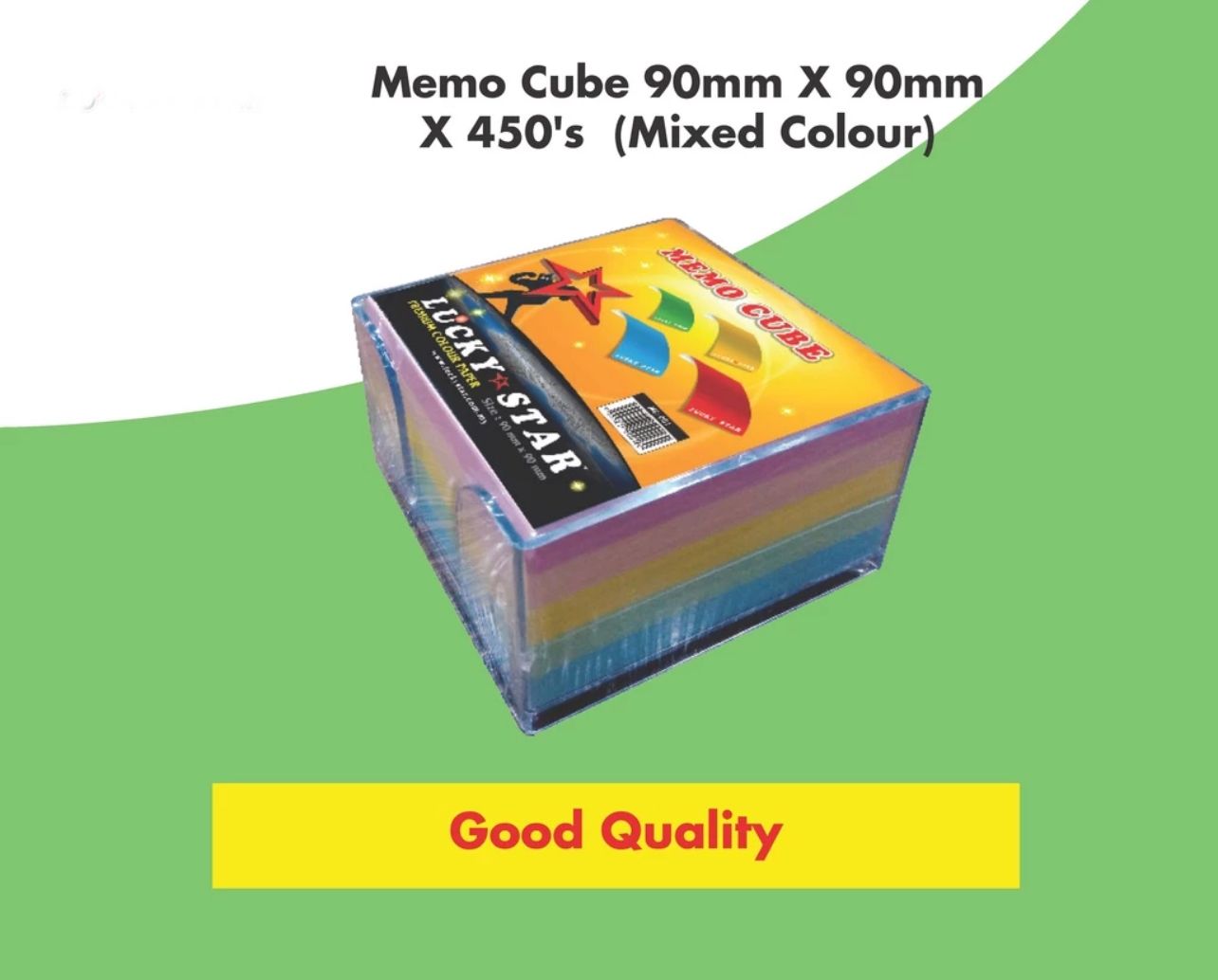 LUCKY STAR MEMO CUBE 90MM X 90MM X 450'S (MIXED COLOUR)