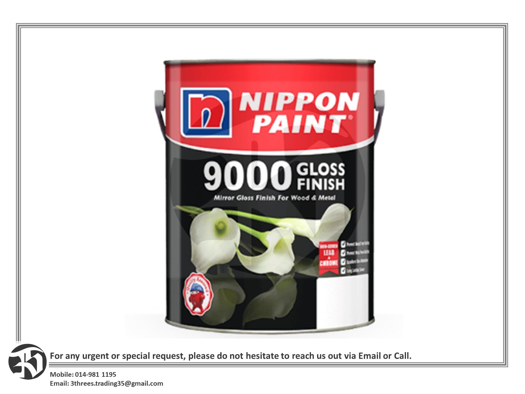 Nippon Paint 9000 Gloss Finish for Wood And Metal 1L - 1127 Orange