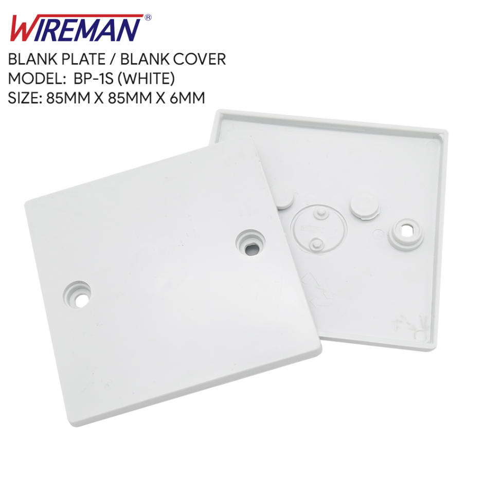 WIREMAN - WHITE 1 GANG BLANK PLATE 3" X 3" (IWBP-1S)