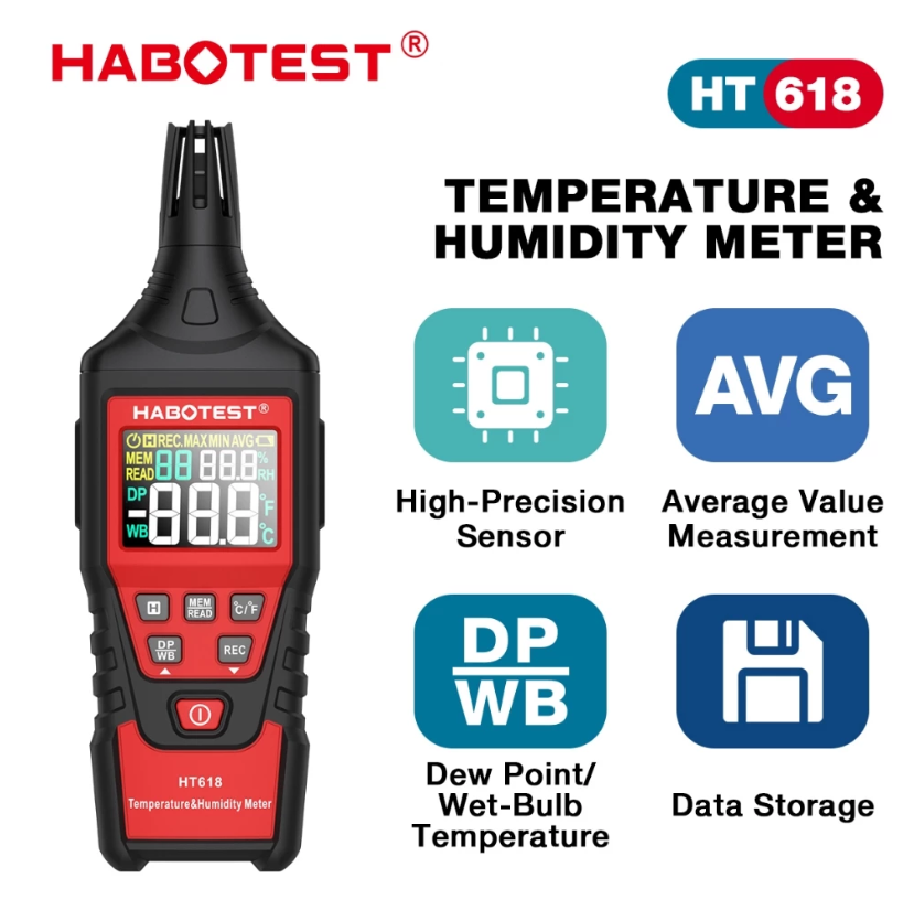 HABOTEST HT618 TEMPERATURE & HUMIDITY METER HYGROMETER