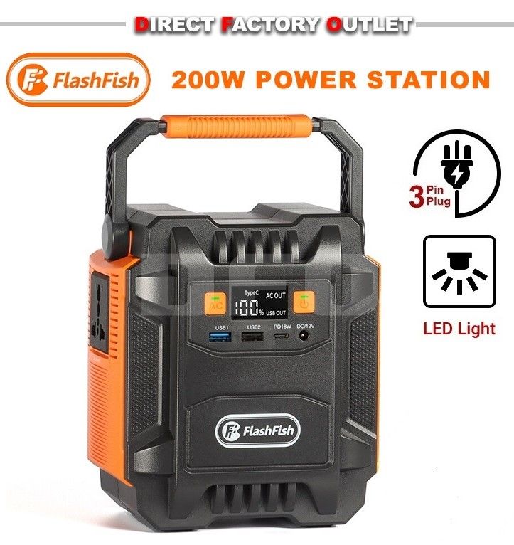 Flashfish Solar Generator Portable Power Station Inverter Emergency Light 48000mAh 220V 200W