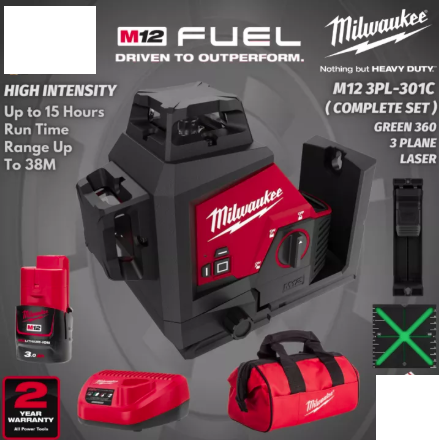 MILWAUKEE M12™ Green 360° 3 Plane Laser / Complete Set