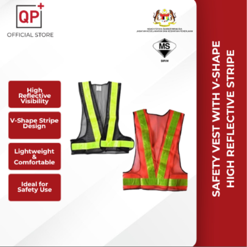SAFETY VEST WITH V-SHAPE HIGH REFLECTIVE STRIPE BAJU KESELAMATAN PANTUL CAHAYA V (BLACK/ORANGE)-ORANGE x2