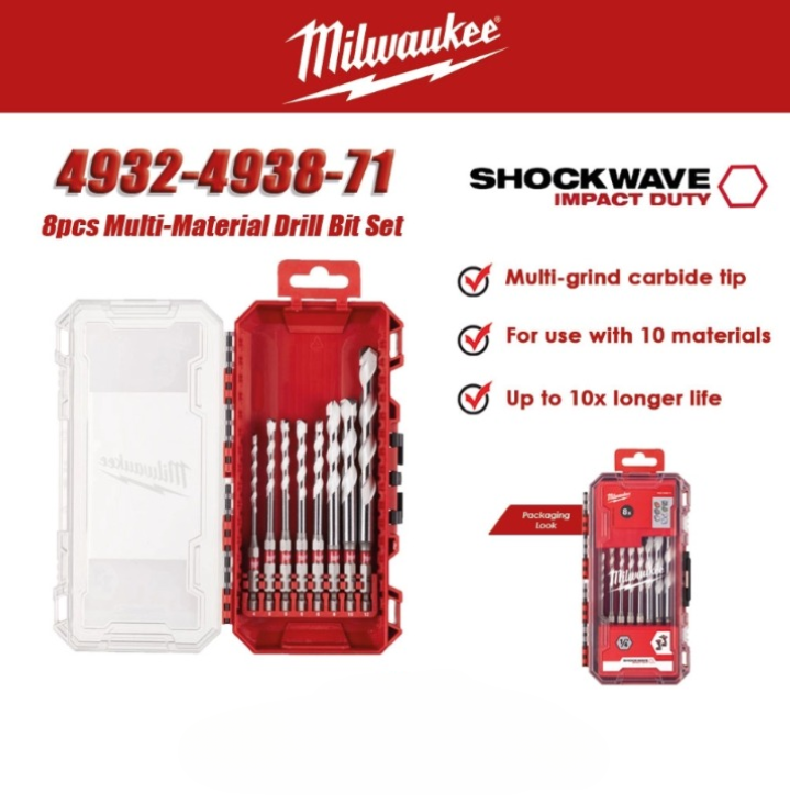 MILWAUKEE 4932-4938-71 SHOCKWAVE IMPACT DUTY (8 PCS) CARBIDE DRILL BIT SET