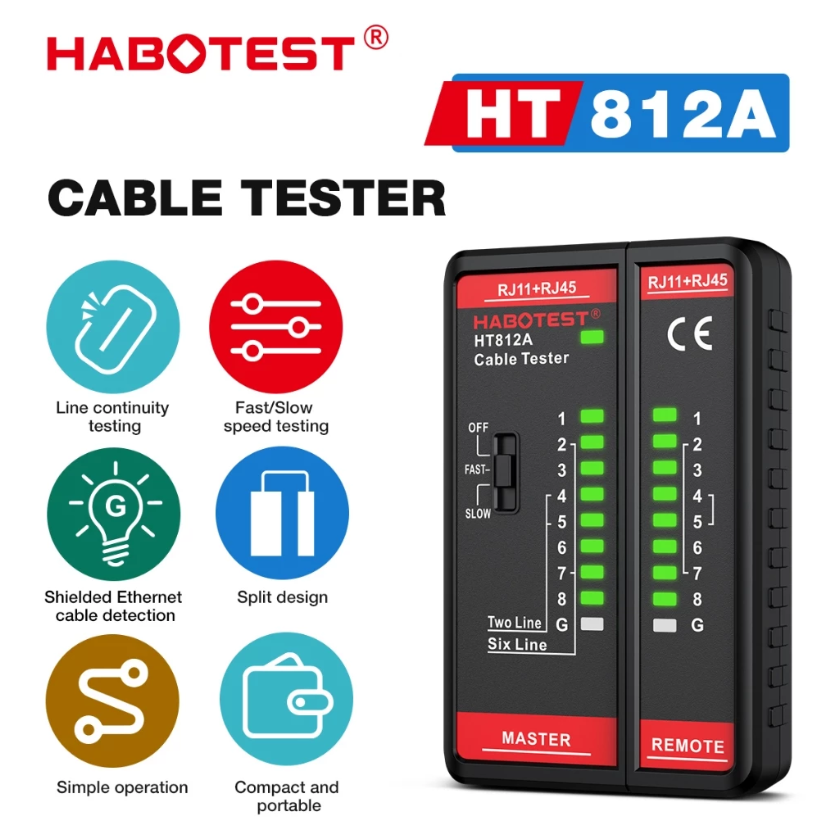HABOTEST HT812A NETWORK CABLE TESTER NETWORKING 8P/6P/4P/2P