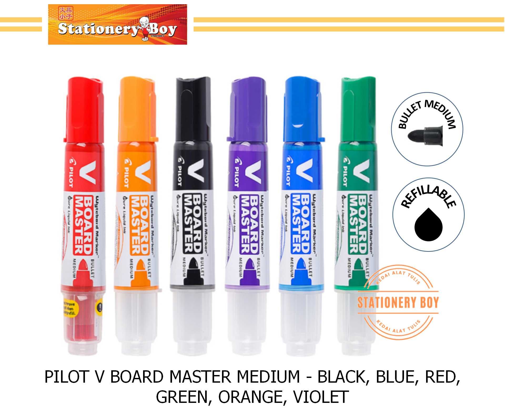 PILOT V Board Master Whiteboard Marker / Marker Papan Putih - Black, Blue, Red, Green, Orange, Violet, 3 in 1