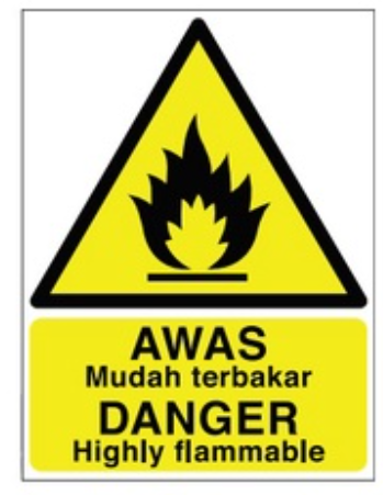 PROGUARD HIGHLY FLAMMABLE" / MUDAH TERBAKAR SAFETY WARNING SIGN INDOOR OUTDOOR BUILDING PLASTIC STICKER LABEL SIGNAGE