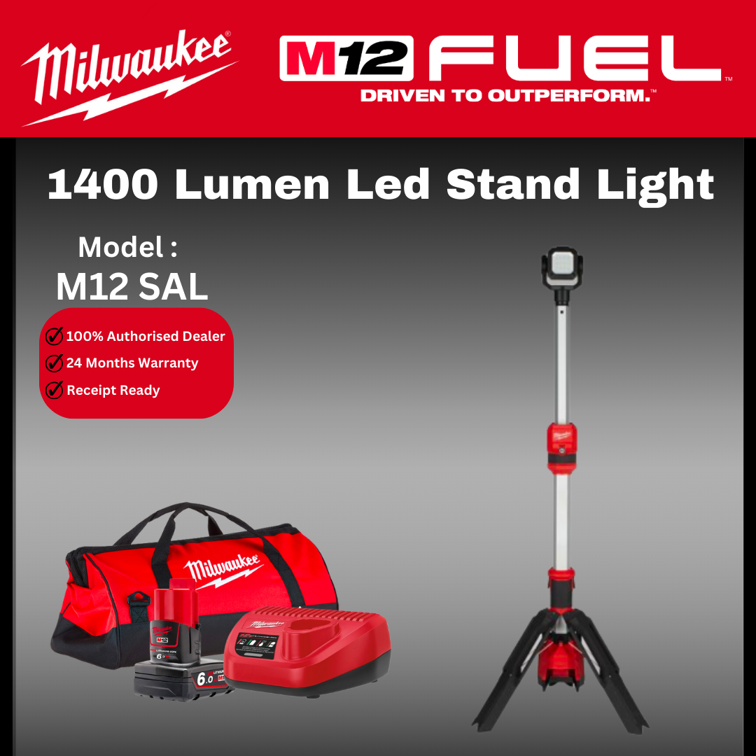 Milwaukee M12 LED Stand Light 1400 Lumen / M12 SAL / Work Light / Lampu Kerja / Task Light / Area Light / Working Light / Milwaukee Light / Milwaukee Lampu