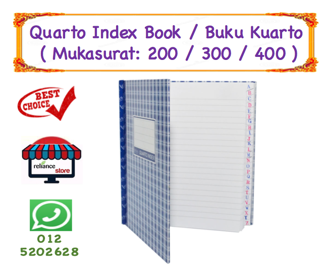 Hard Cover Quarto Book with Index / Buku Kuarto Berindeks / Buku Pendek # Index No -> A to Z # RP0498 ( KTT : 1 Unit )