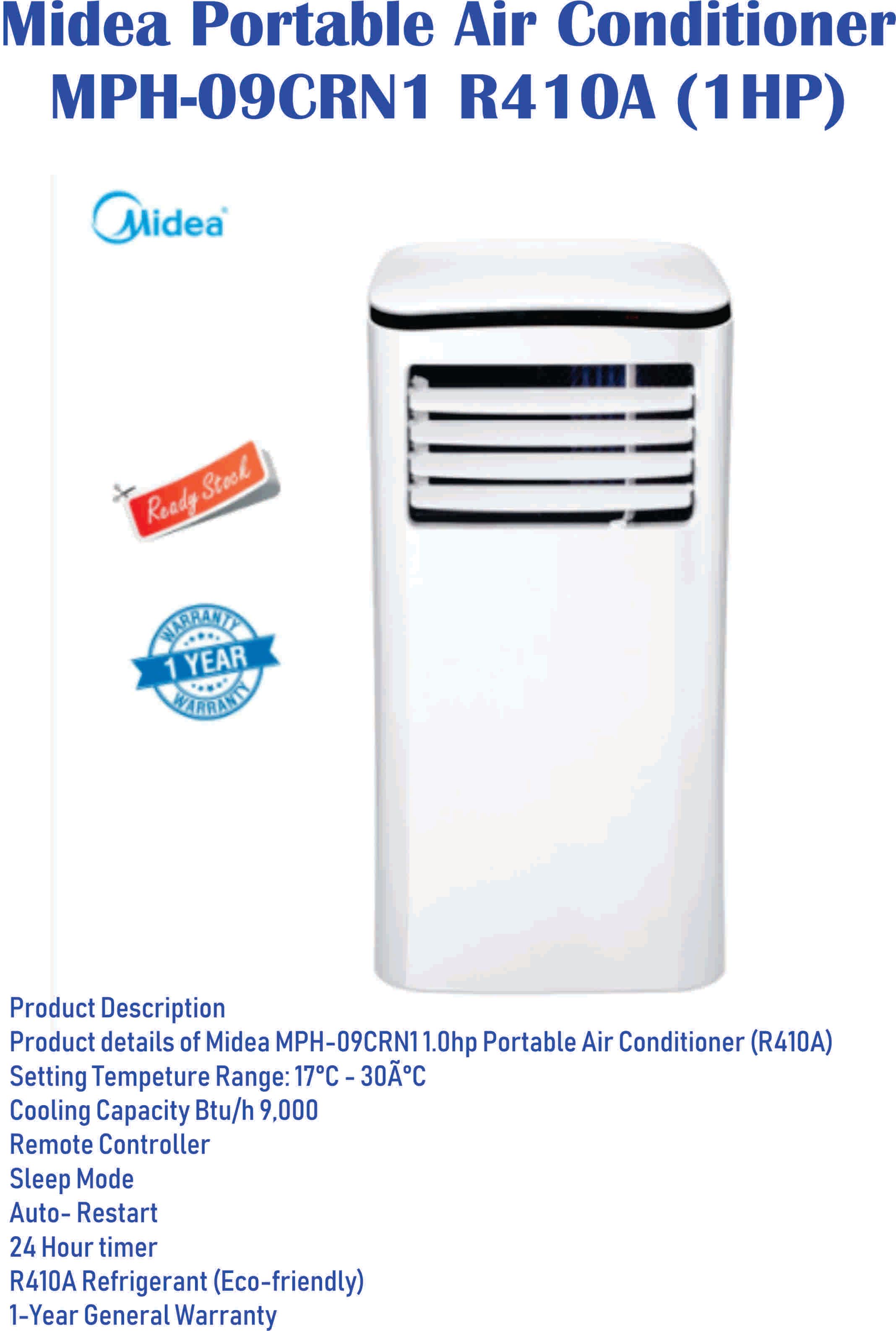 Ocha Midea Portable Air Conditioner MPH-09CRN1 R410A (1HP)