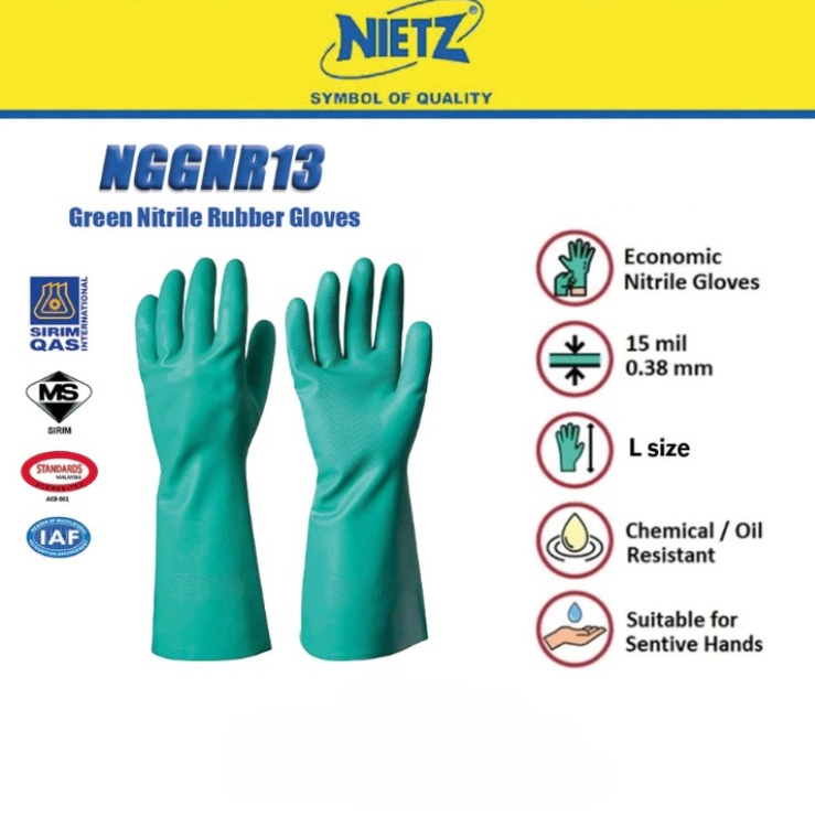 NIETZ NGGNR13 RUBBERREX L SIZE GREEN NITRILE RUBBER GLOVES (PAIR)
