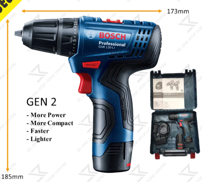 BOSCH GSR 120-LI Gen2 Professional Cordless Drill Driver Kit with Battery & Charger / /11 / 12 / 23 Accessories GBA GAL