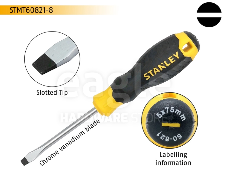 STANLEY STMT60821-8 5 X 75MM SLOTTED CUSHION GRIP SCREWDRIVERS