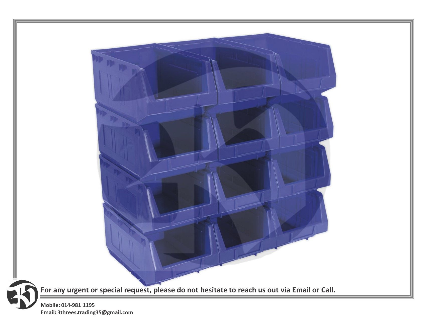 Plastic Storage Bin 210 x 355 x 165mm, Blue (Pack of 12)