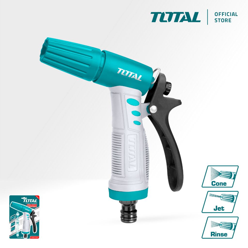TOTAL PLASTIC TRIGGER NOZZLE ADJUSTABLE 3 DIFFERENT SPRAY PATTERNS CONE JET RINSE & QUICK CONNECT TIP THWS010301