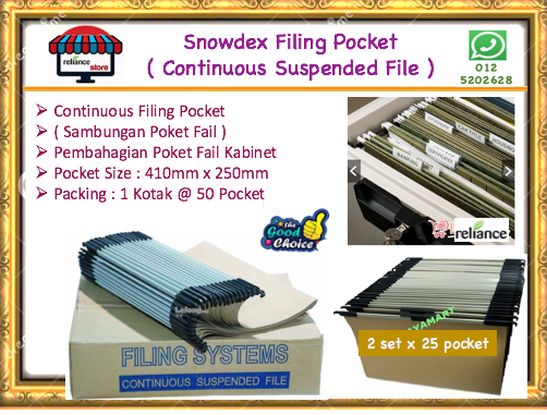 Snowdex Continuous Filing Pocket / Drawer Separator / Cabinet Filing Pocket Divider / Suspended File / Pembahagian Poket Fail # Fail Poket Gabungan # RS1332 ( KTT : 1 Kotak @ 2 Set x 25 Poket = 50 Poket )