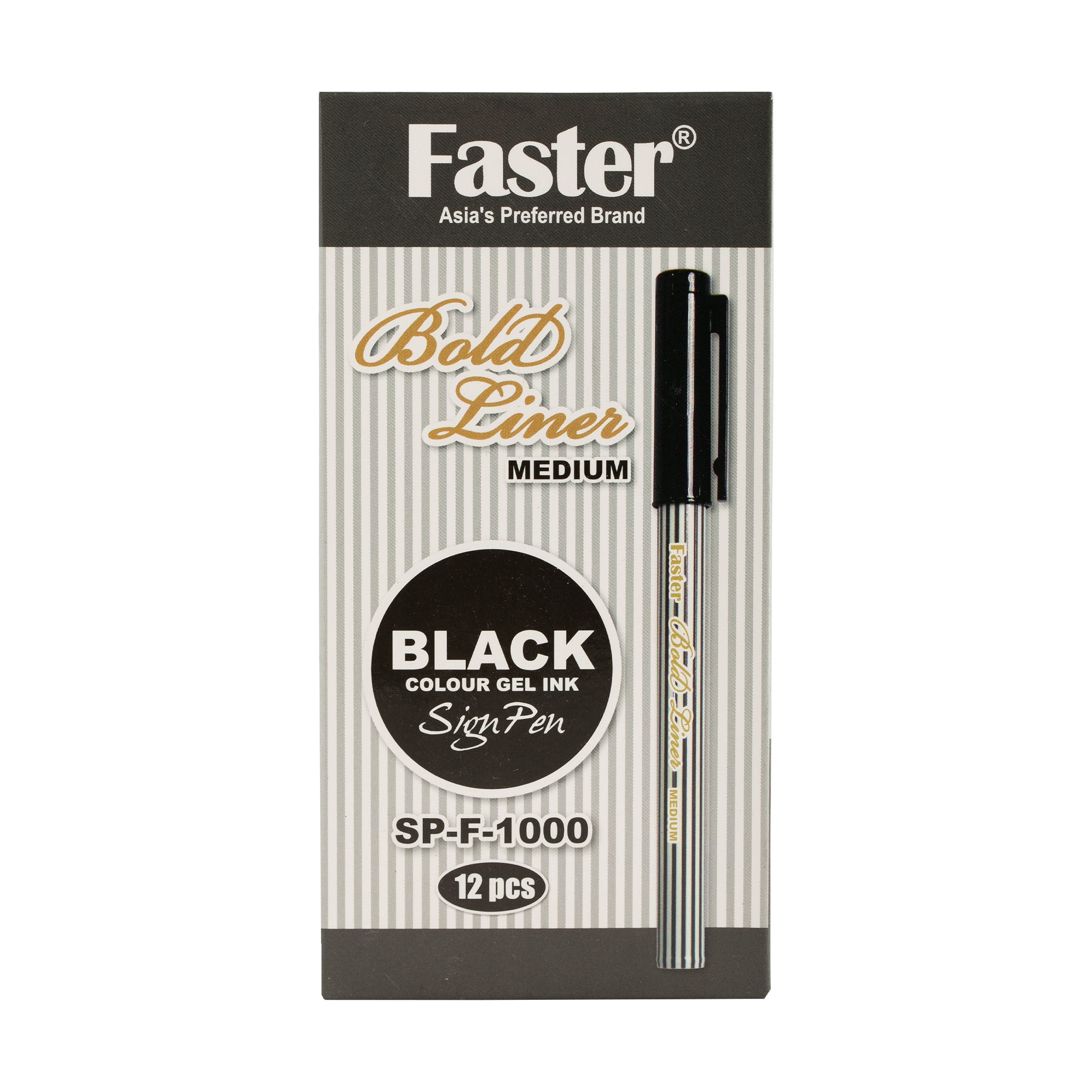 FASTER BOLD LINER BLACK COLOUR GEL INK SIGN PEN MEDIUM 12PCS