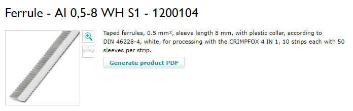 PHOENIX CONTACT TAPED FERRULE 0.5MM SQ WHITE 1200104