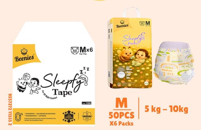 Beenies Sleepfy Pants – 6 Packs per Carton | Baby Diaper Pants (M / L / XL / XXL) 11305 M-Pants 1Ctn SL-11355-11358