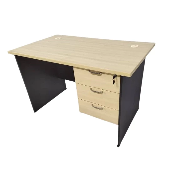 5 Feet Rectangular Office Table with Fixed Pedestal 3 Drawer (Dark Grey & Maple)