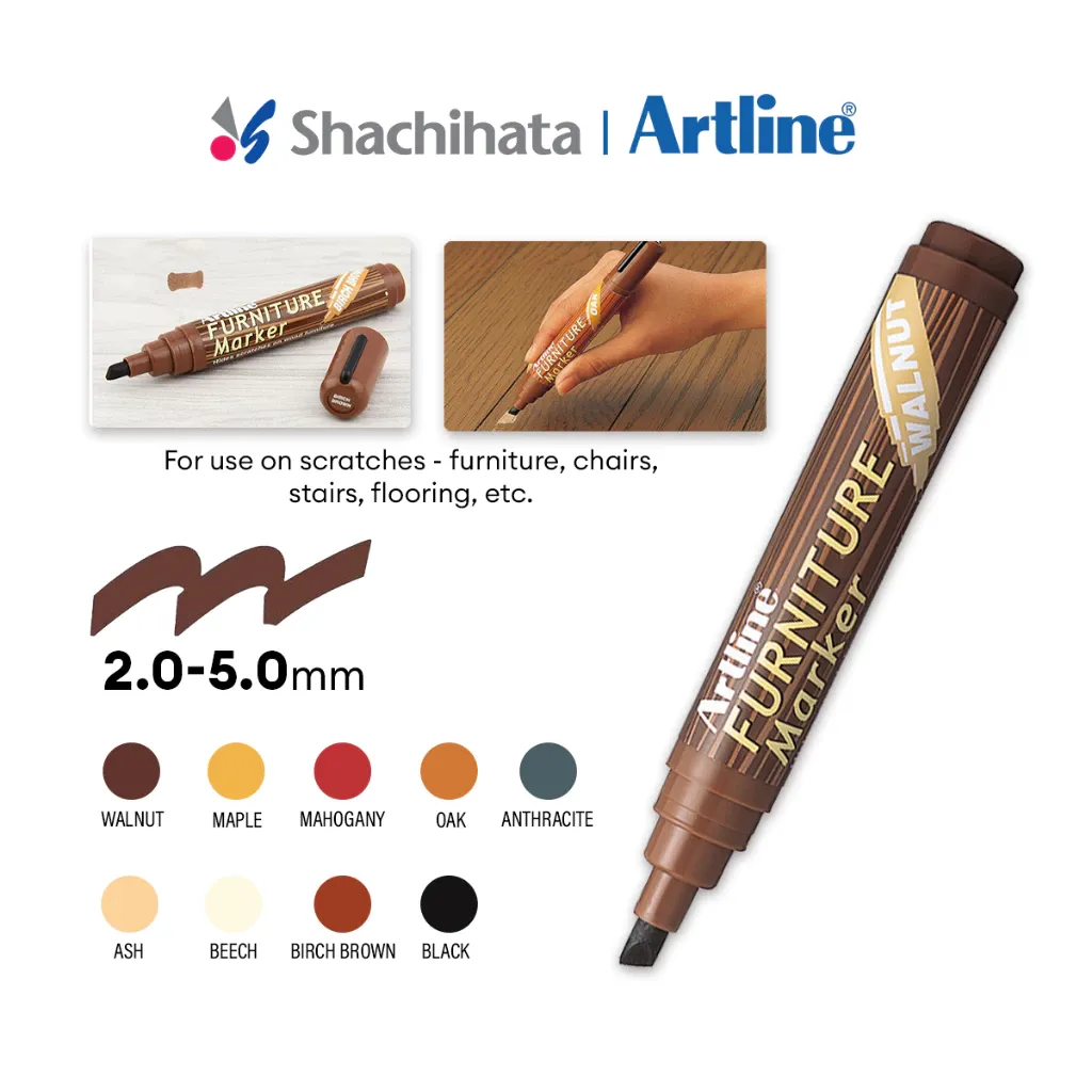 Artline Furniture Marker Box Set (12pcs) - Medium Point 2.0mm - 5.0mm | 4 Colours | Chisel Style | Waterproof | for Wood Scratch  Walnut