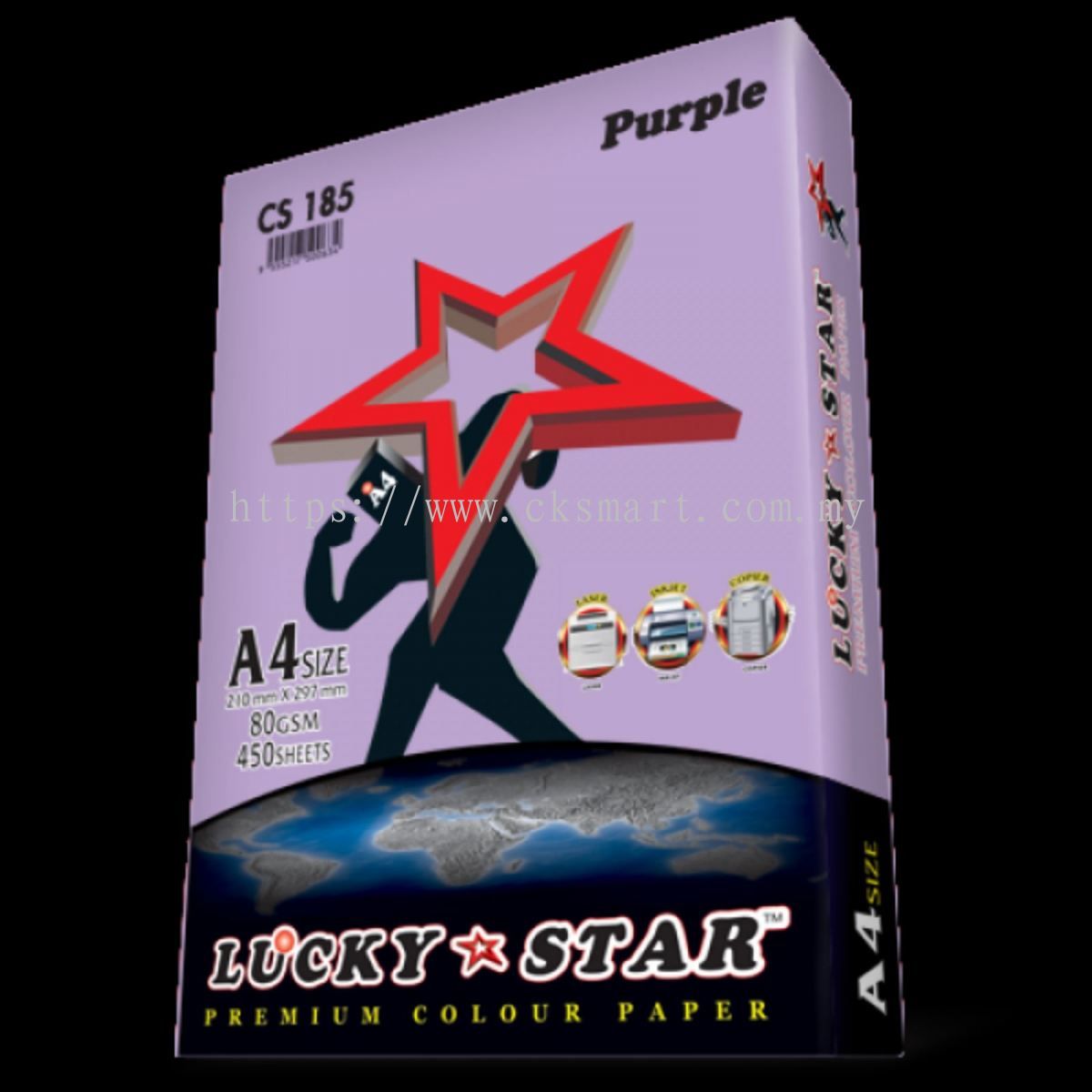 Lucky Star A4 Premium Colour Paper CS185 Purple 80gsm 450 sheets